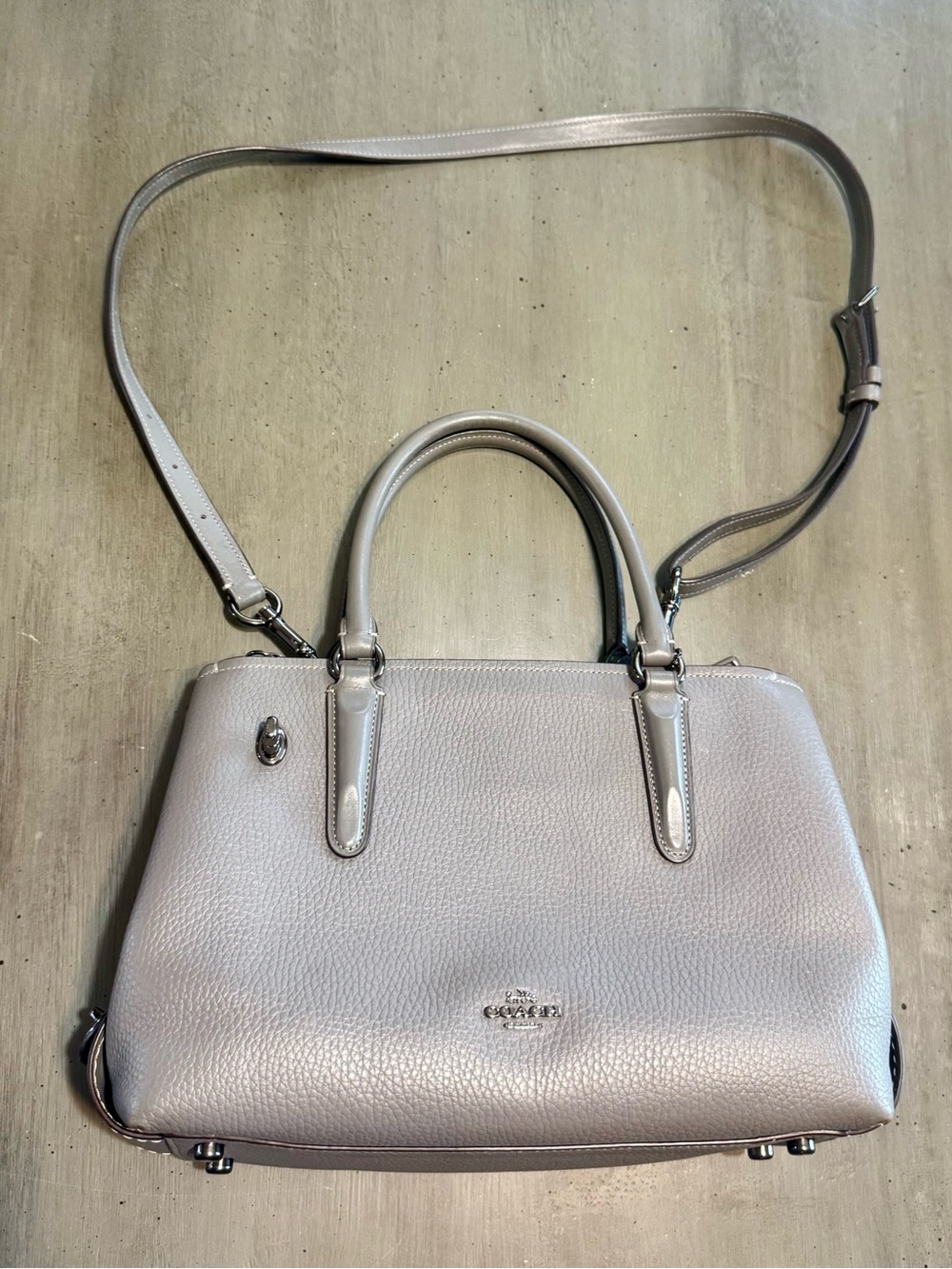 Coach Light Gray Pebbled Leather Satchel with Top Handles